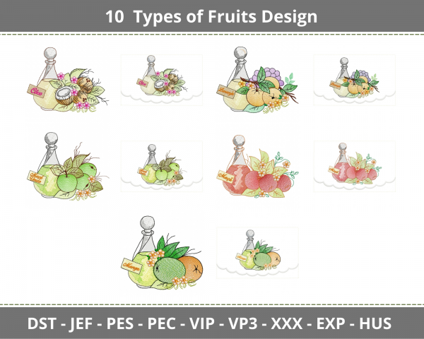 fruits Embroidery Design-10 Types-Instant Download Online