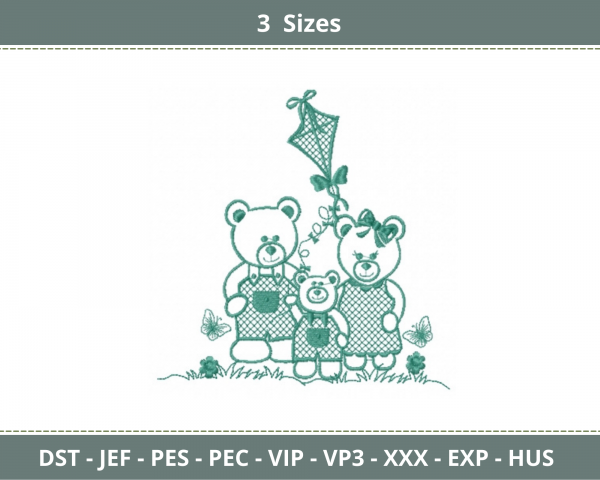Cute Teddy Trio Embroidery Design-3 Sizes-Instant Download Online