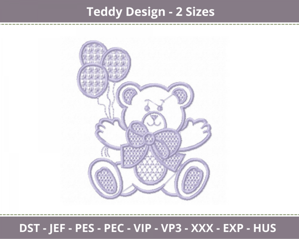 Teddy Bear Holding Balloons Embroidery Design-2 Sizes-Instant Download Online