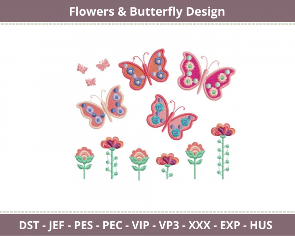 Flowers & Butterfly Embroidery Design-Instant Download Online Machine Embroidery Designs
