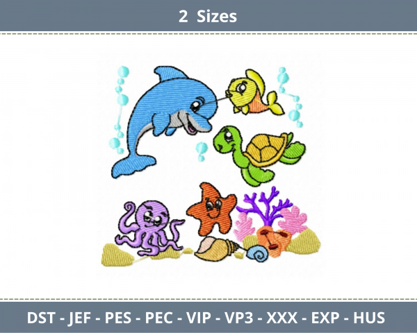 Sea Animal Embroidery Design-Marin Life-2 Sizes-Instant Download Online