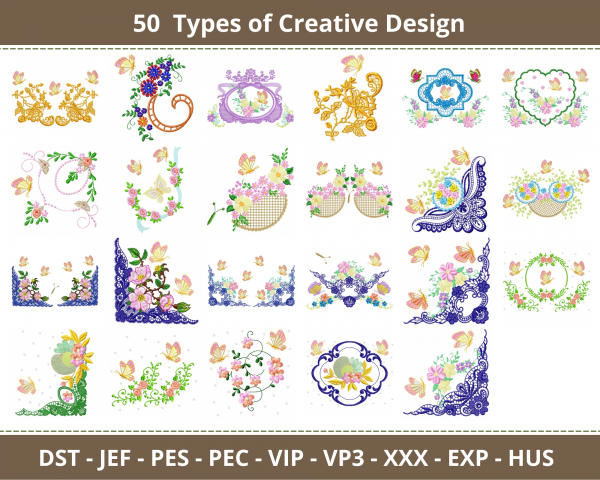 Creative Corner Embroidery Design-50 Types-Instant Download Online Machine Embroidery Designs
