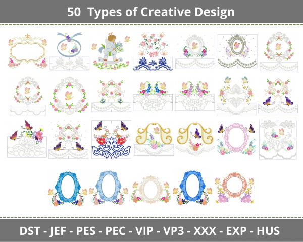 Creative Frame Embroidery Design-50 Types-Instant Download Online