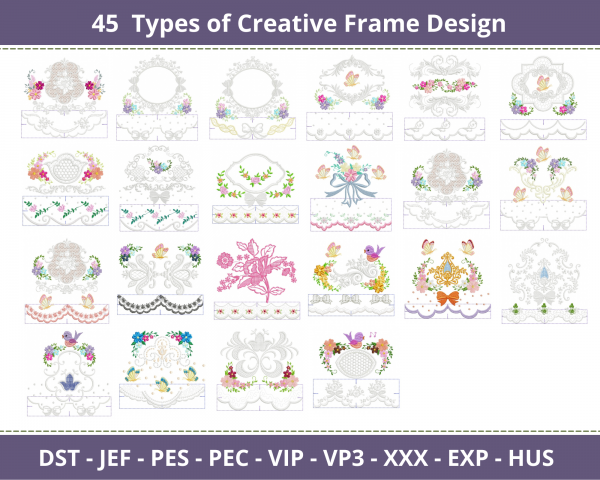 Creative Frame Embroidery Design-45 Types-Instant Download Online