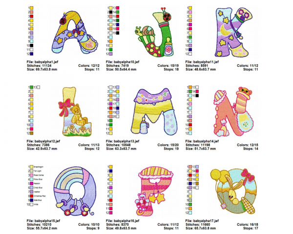 Baby Alphabet Font Embroidery Design Machine Embroidery Designs