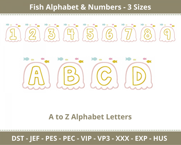 Jelly Fish Alphabet & Numbers Font Embroidery Design