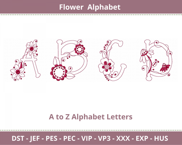 Flower Alphabet Font Embroidery Design