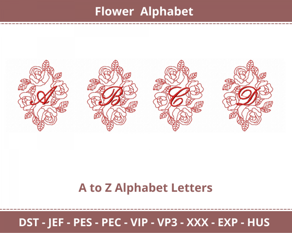 Floral Alphabet Font Embroidery Design