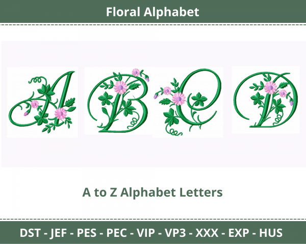 Floral Alphabet Font Machine Embroidery Design