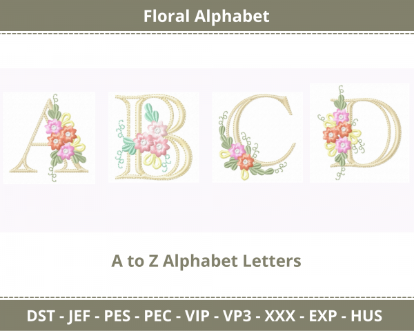 Floral Alphabet  Machine Embroidery Font Design