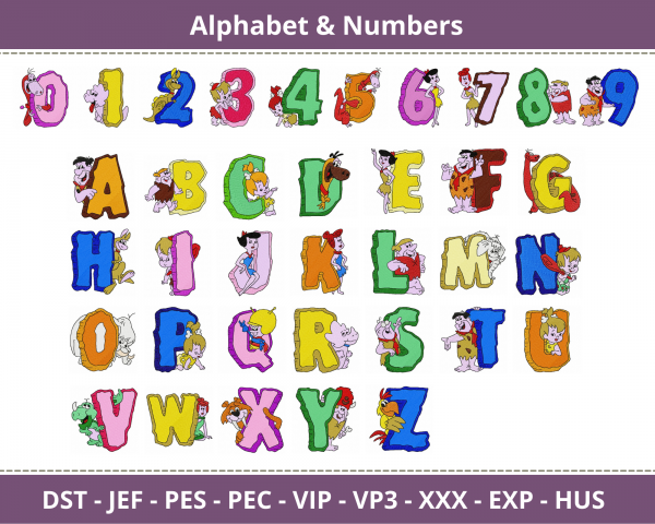 Cartoon Alphabet & Numbers Embroidery Font Design