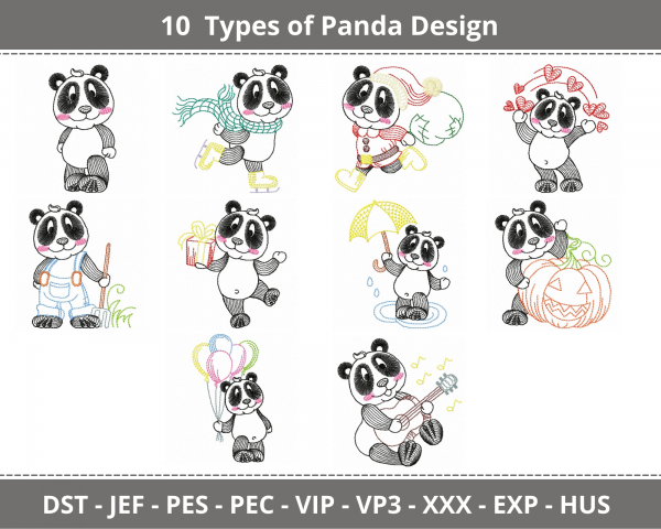 Panda Cartoon Machine Embroidery Designs