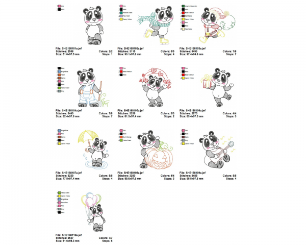 Panda Cartoon Machine Embroidery Designs-10 Types-instant download