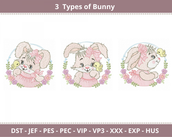 Bunny Machine Embroidery Designs-3 Types-instant download