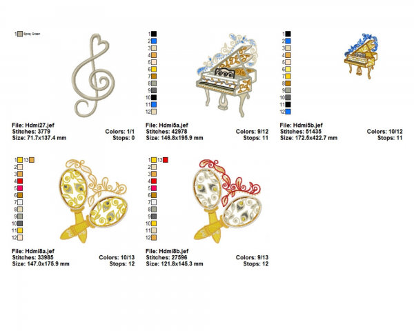 Music Instrument Machine Embroidery Designs-14 Types-instant download