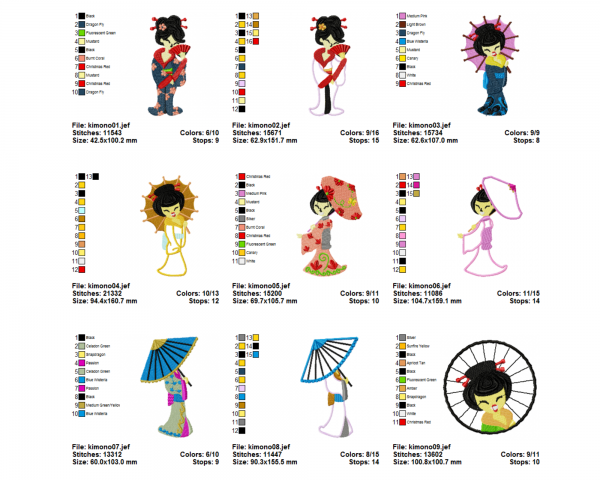 China Girl Machine Embroidery Designs-14 Types-instant download