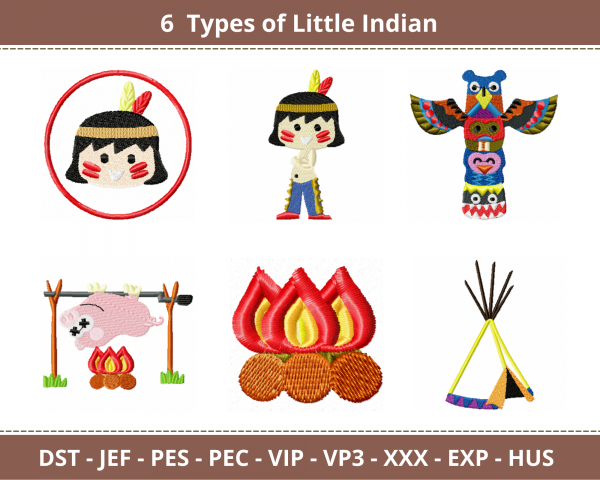 Little Indian Machine Embroidery Designs-6 Types-instant download