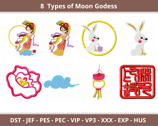 Moon Godess Machine Embroidery Designs-8 Types-instant download
