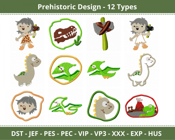 Dino Machine Embroidery Designs-12 Types-instant download