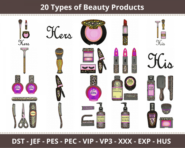 Beauty Products Machine Embroidery Designs-20 Types-instant download