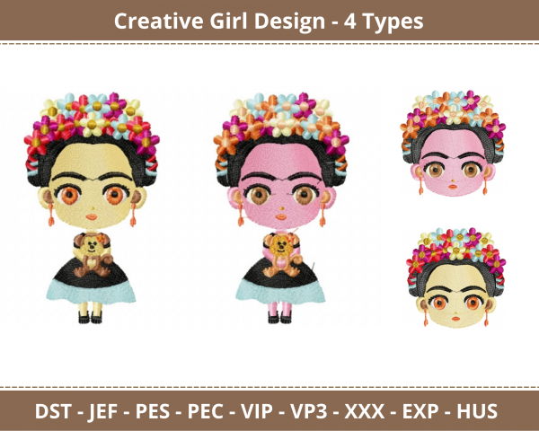 Creative Girl Machine Embroidery Designs-4 Types-instant download