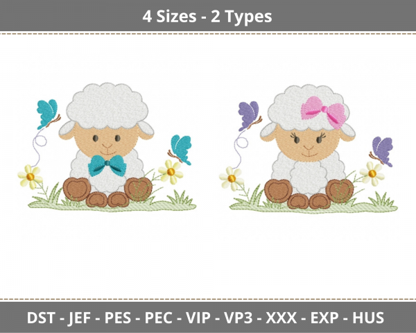 Sheep Animal Machine Embroidery Designs-4 Sizes-2 Types-instant download