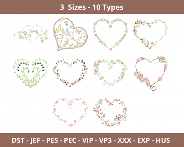 Creative Heart Machine Embroidery Designs-3 Sizes-10 Types-instant download