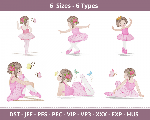 Ballet Dancer Girl Machine Embroidery Designs-6 Sizes-6 Types-instant download