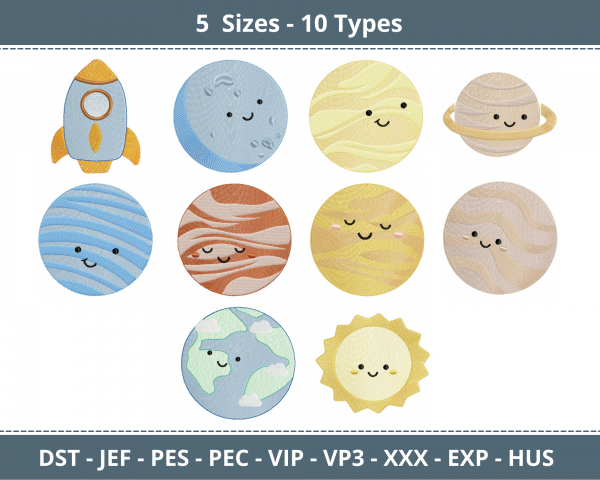 Planet Machine Embroidery Designs-5 Sizes-10 Types-instant download