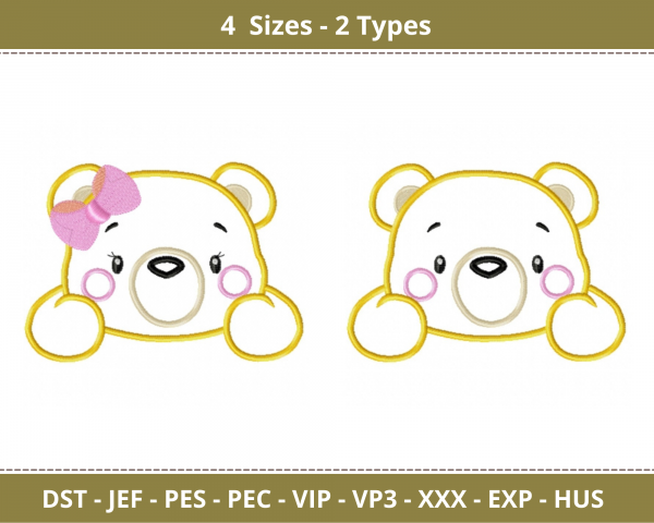 Teddy Bear Machine Embroidery Designs-4 Sizes-2 Types-instant download