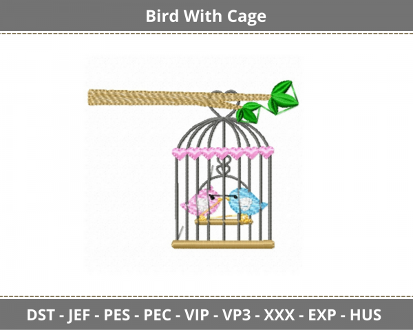 Bird With Cage Machine Embroidery Designs