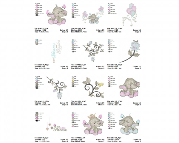 Elephant Machine Embroidery Designs-35 Types-instant download