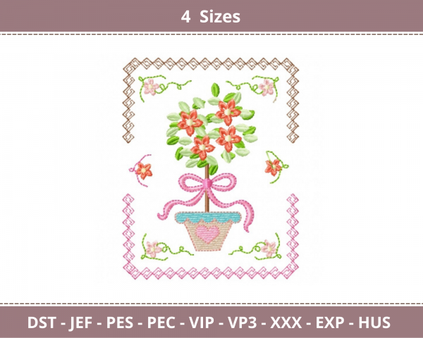 Creative Flower Pot Machine Embroidery Designs