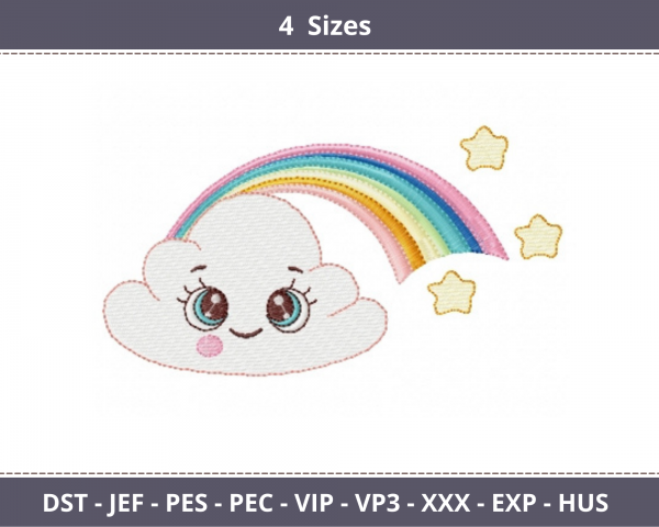 Rainbow With Cloud Machine Embroidery Designs-4 Sizes-instant download