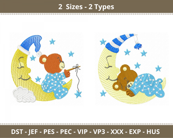 Cute Teddy Machine Embroidery Designs-2 Sizes-2 Types-instant download