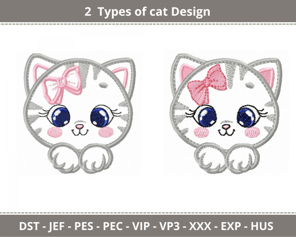 Cute Cat Machine Embroidery Designs-2 Types-instant download