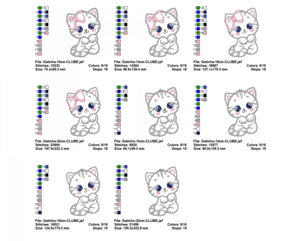 Cute Cat Machine Embroidery Designs-4 Sizes-2 Types-instant download