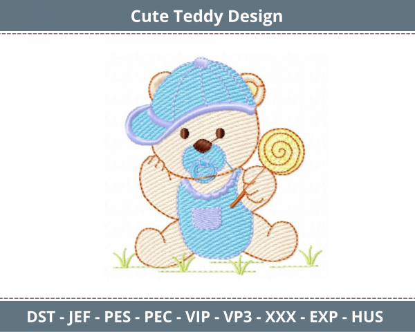 Cute Teddy Machine Embroidery Designs-1 Size-instant download