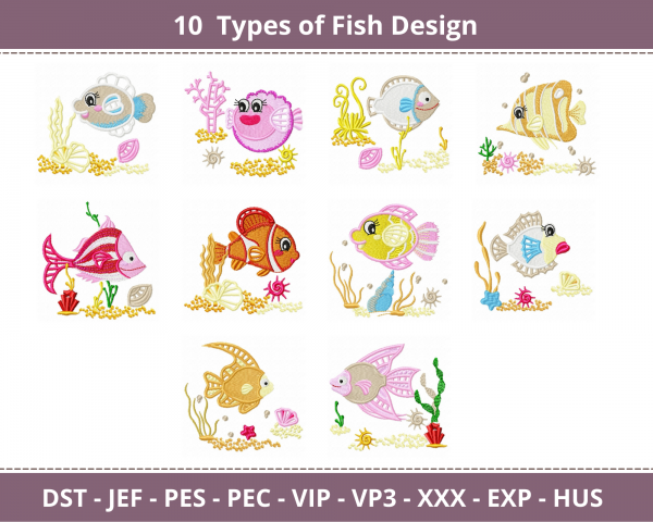 Fish Machine Embroidery Designs-10 Types-instant download