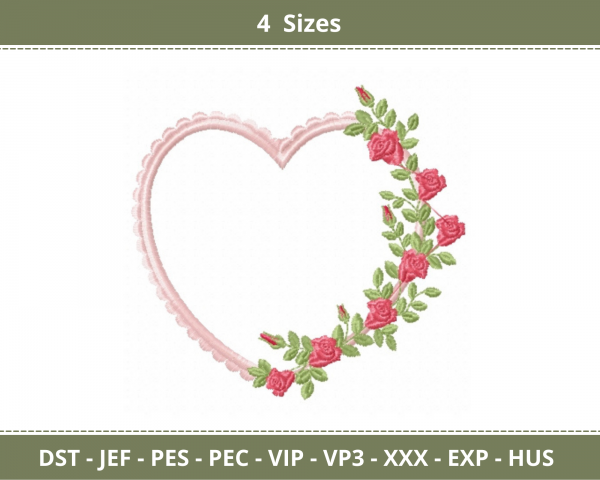 Floral Heart Frame Machine Embroidery Designs-4 Sizes-instant download