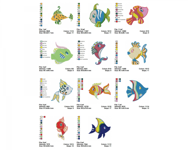 Fish Machine Embroidery Designs-11 Types-instant download