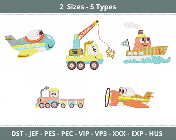 Vehicle Machine Embroidery Designs-2 Sizes-5 Types-instant download