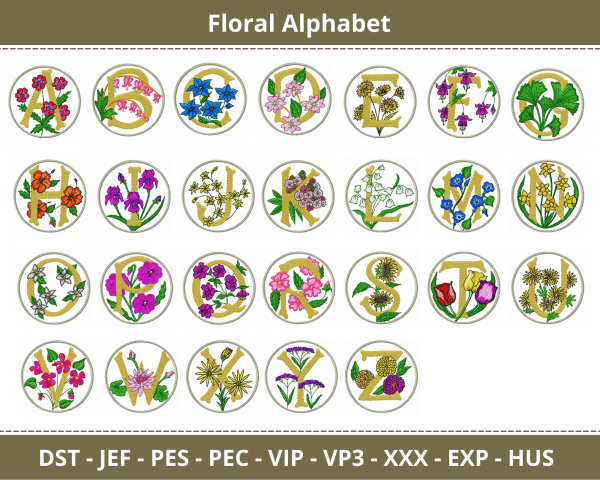 Floral Alphabet Machine Embroidery Designs