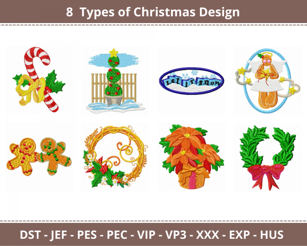 Christmas Machine Embroidery Designs-8 Types-instant download