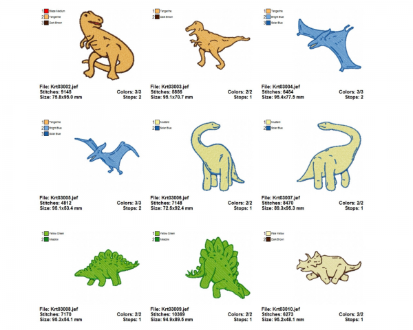 Dinosaur Machine Embroidery Designs-15 Types-instant download