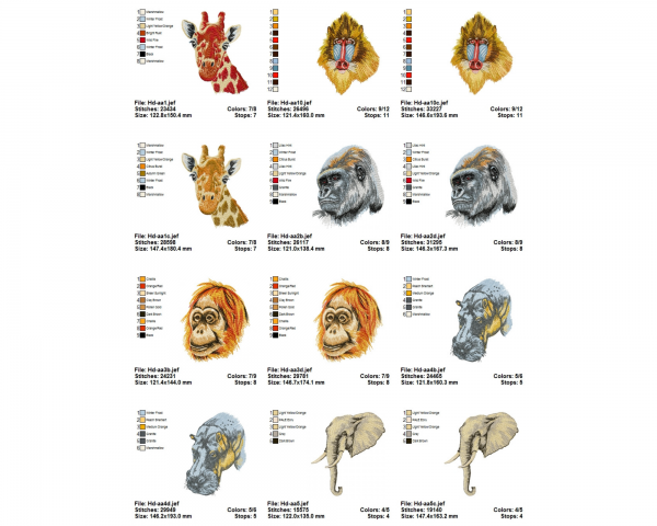 African Animal Machine Embroidery Designs-10 Types-2 Sizes-instant download