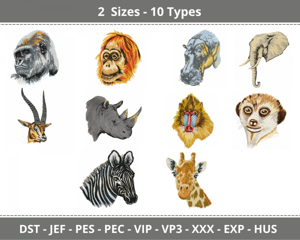 African Animal Machine Embroidery Designs-10 Types-2 Sizes-instant download