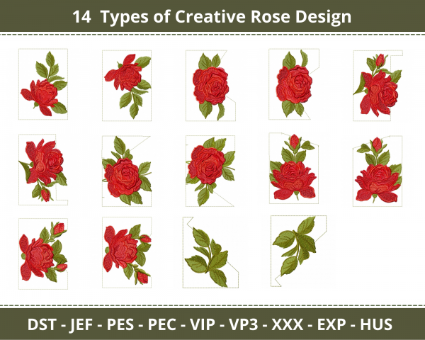 Creative Rose Machine Embroidery Designs-14 Types-instant download