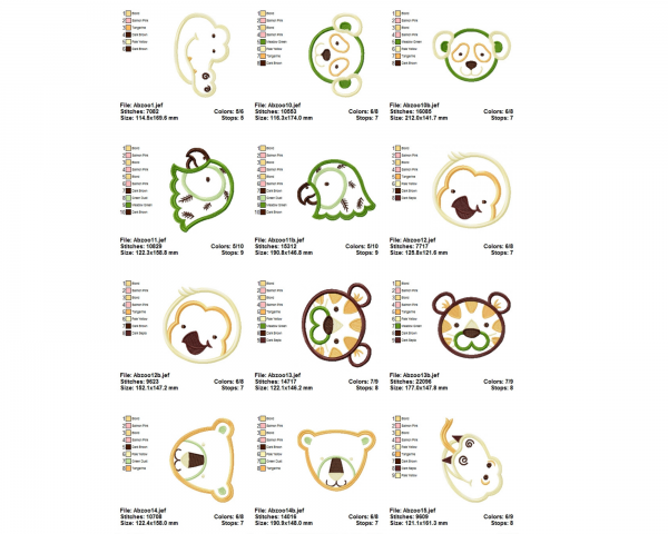 Animal Machine Embroidery Designs-16 Types-2 Sizes-instant download