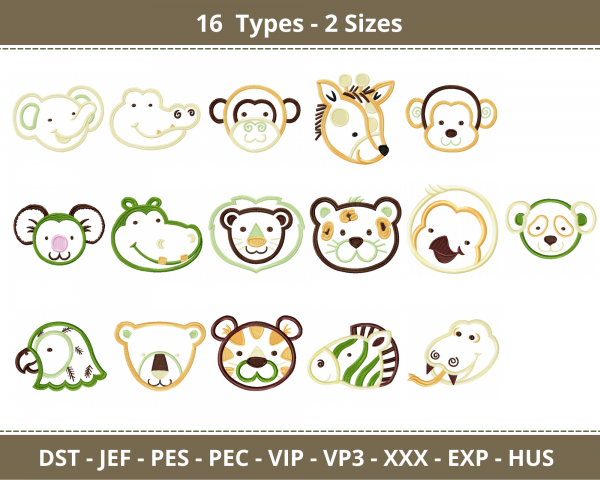 Animal Machine Embroidery Designs-16 Types-2 Sizes-instant download